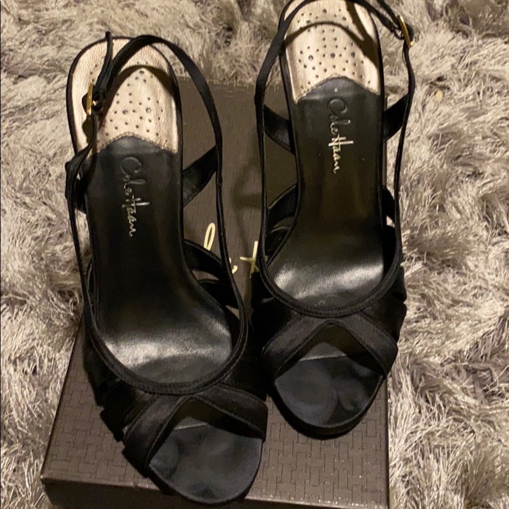 Cole Haan Black satin scrappy high heel sandals